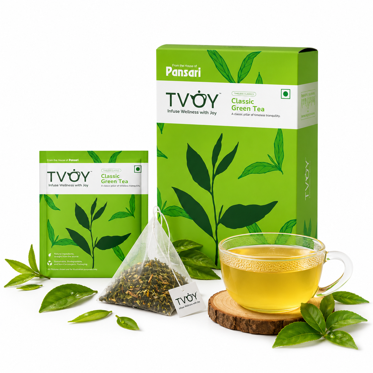 TVOY Pure Green Tea whole leaf tea quality — no dust, no artificial flavours